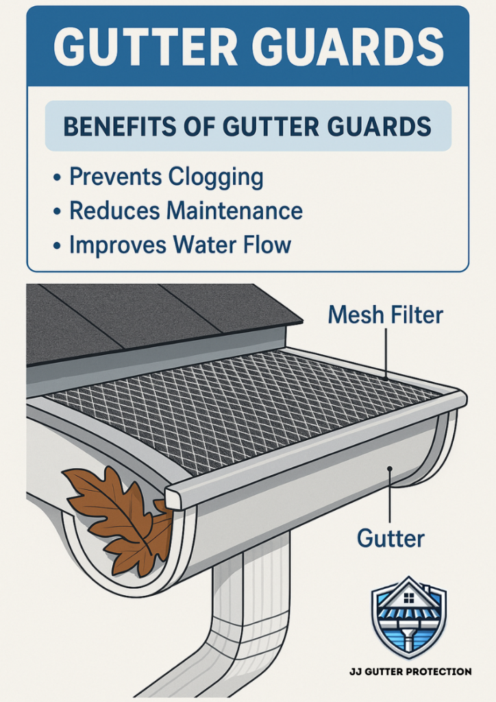 Infographic showing the benefits of gutter guard systems by JJ Gutter Protection for homes in NJ and PA