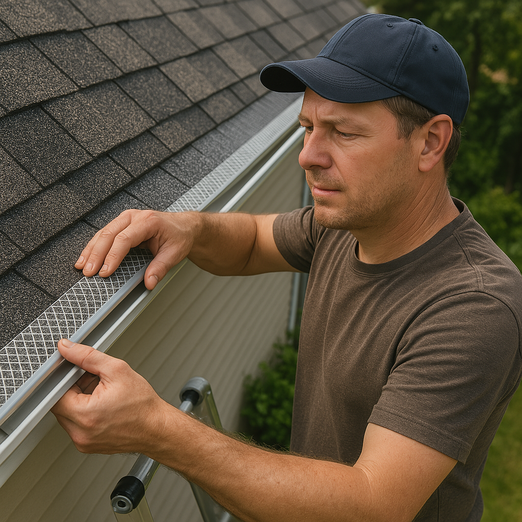 JJ Gutter Protection technician installing a gutter guard system on a residential roof in Pennsylvania