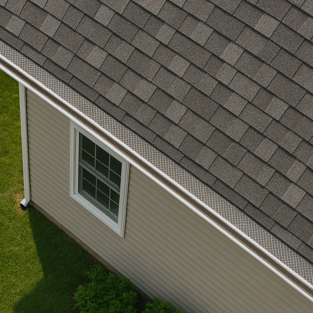 Top-down aerial view of a home with gutter guard system installed by JJ Gutter Protection in New Jersey and Pennsylvania